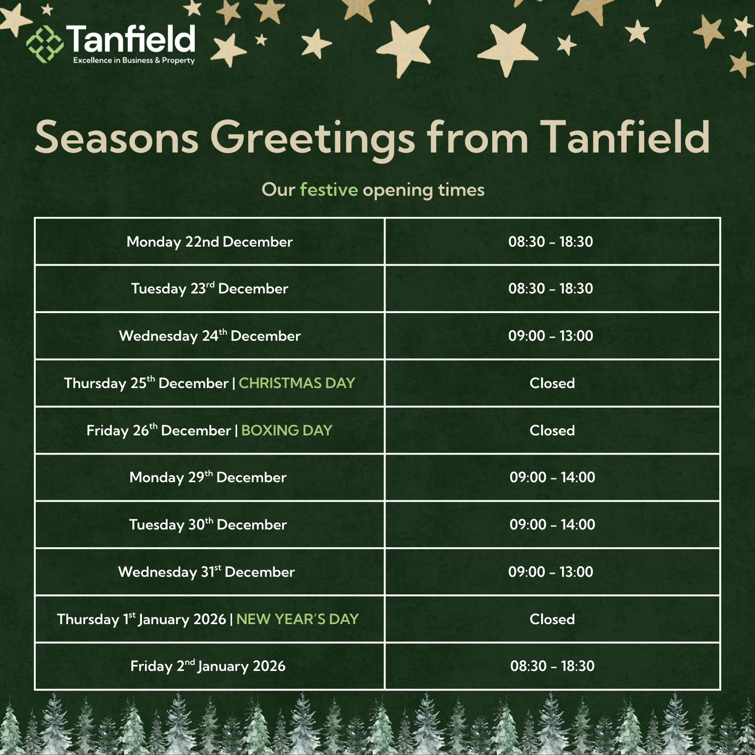 Festive season opening hours