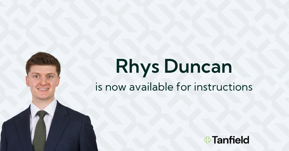 Rhys Duncan is now available to take on instructions